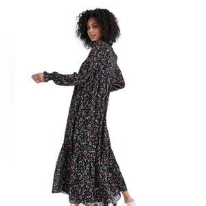 Sabina Musayev Botanical Floral Georgette Smocked Long Sleeve Maxi Dress